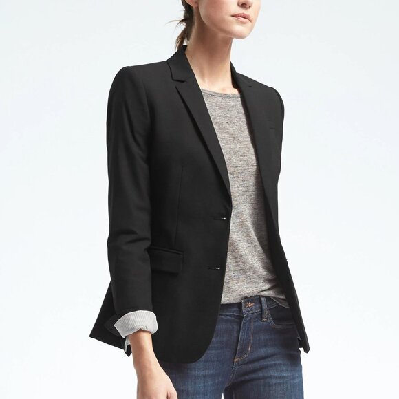 Banana Republic Long & Lean Wool Blazer Black Minimalist Neutral Sophisticated - Picture 2 of 14